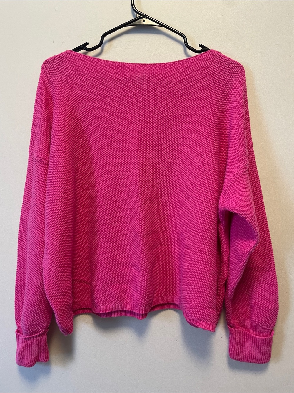 French Connection Hot Pink 100% Cotton Knit Sweater Dolman Sleeve M